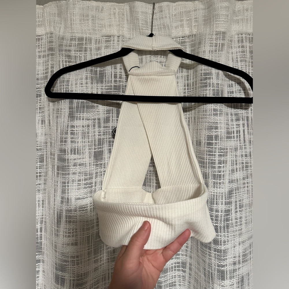 Halter Rib-knit Cutout Backless Crop Bandage Top - White M - Picture 5 of 9